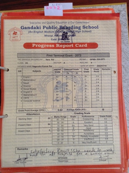 Progress report card