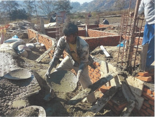 Carrying the concrete by hand